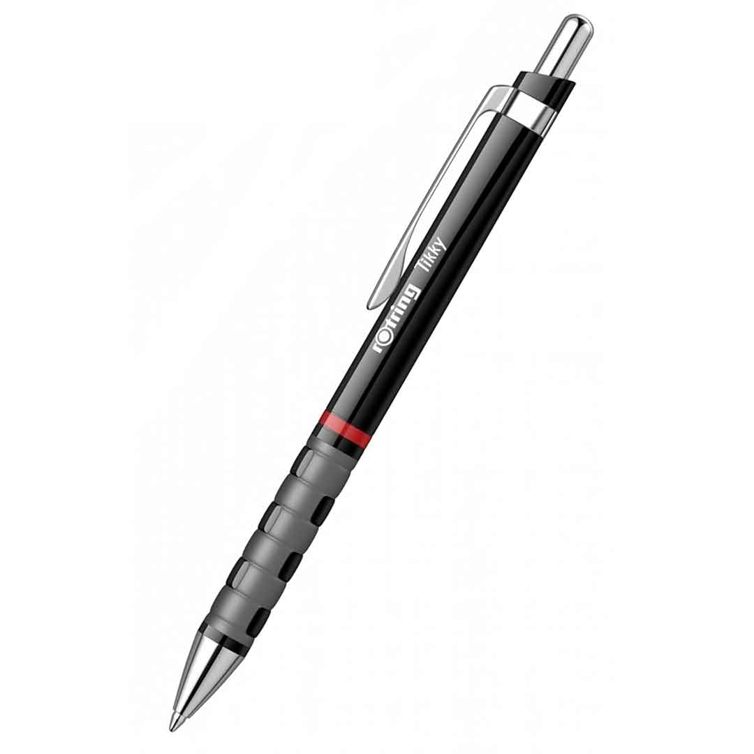 Rotring | Tikky | Mechanical Pencil, Ballpoint, Eraser & Lead Refills Set | HB Lead, 0.5 mm Pencil | Medium Point Pen | Black Barrel | Lightweight with Rubberised Grip