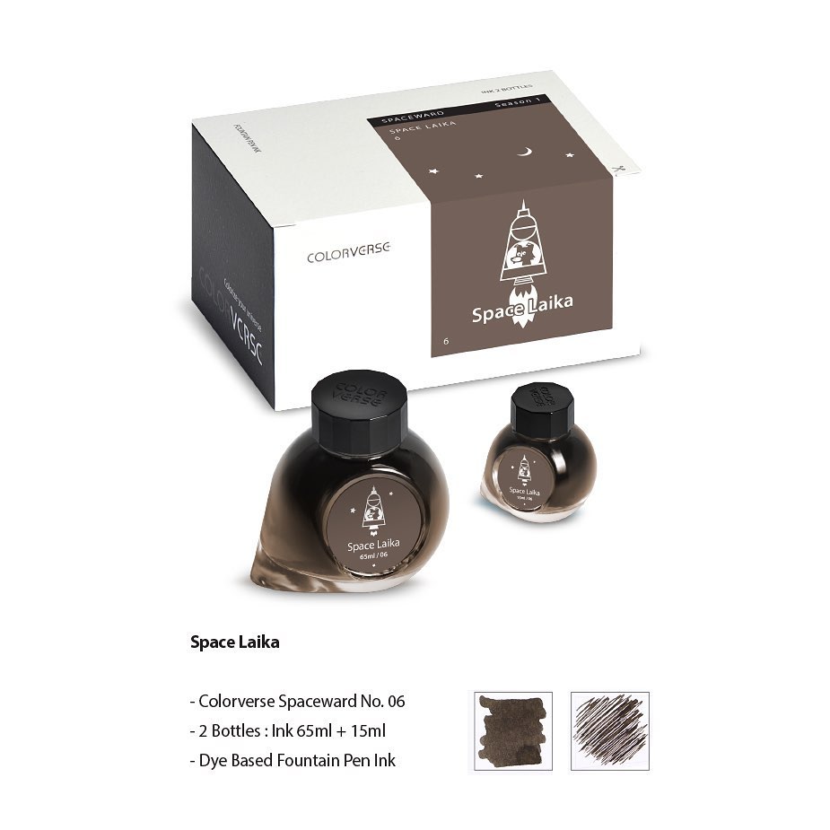Colorverse Fountain Pen Ink | Spaceward Series | Space Laika | Dark Brown | 65ml & 15ml | 2 Bottle Set