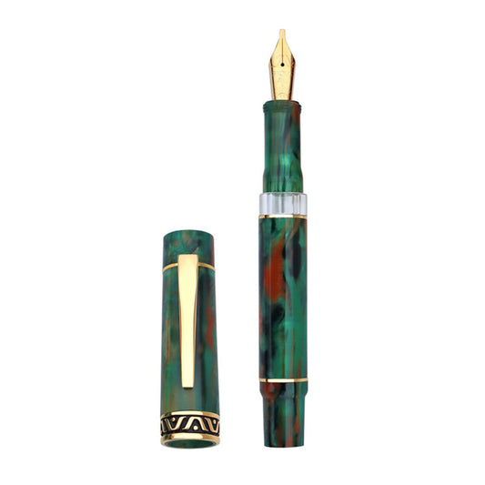 Gioia | Fountain Pen | Aragona Green | Marbled | Gold Trims | Medium Nib