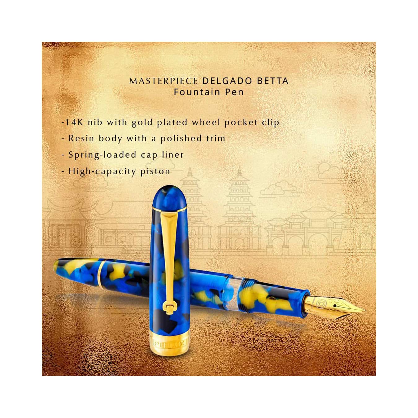 Penlux | Masterpiece Delgado | Fountain Pen | Betta | Blue | Piston Filling