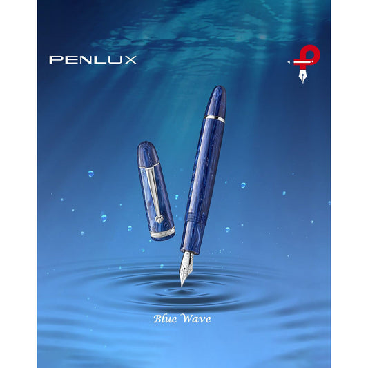 Penlux | Masterpiece Grande | Fountain Pen | Steel Nib | Blue Wave | Piston Filling