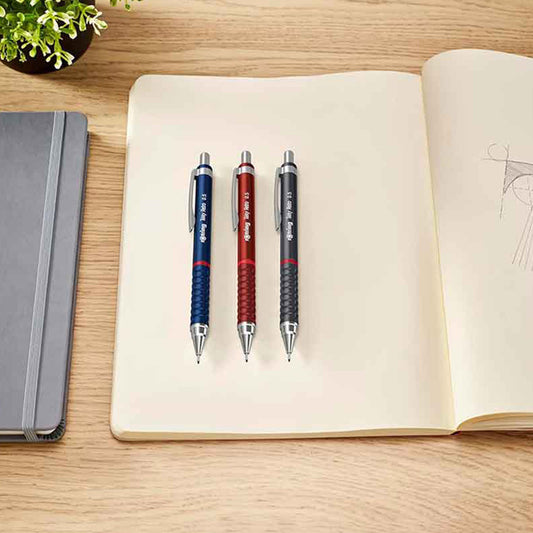 Rotring | 0.7mm | Metallic Grey Clutch Lead | Mechanical Pencil | Tikky Retro | 2B Lead | Eraser Inbuilt