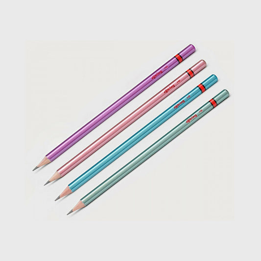 Rotring | Woodcase | HB Graphite Pencil | Metallic Assorted Colours | Blister Pack of 4 Wooden Pencils