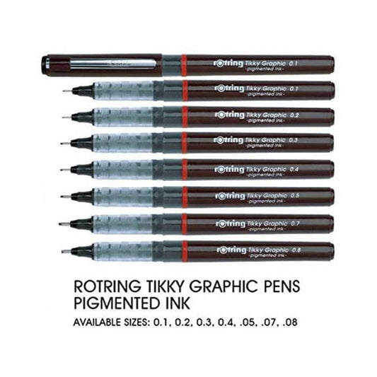 Rotring | Tikky | Graphic Fineliner | Black Pigmented Lightfast | Pack of 12pieces | 0.2mm