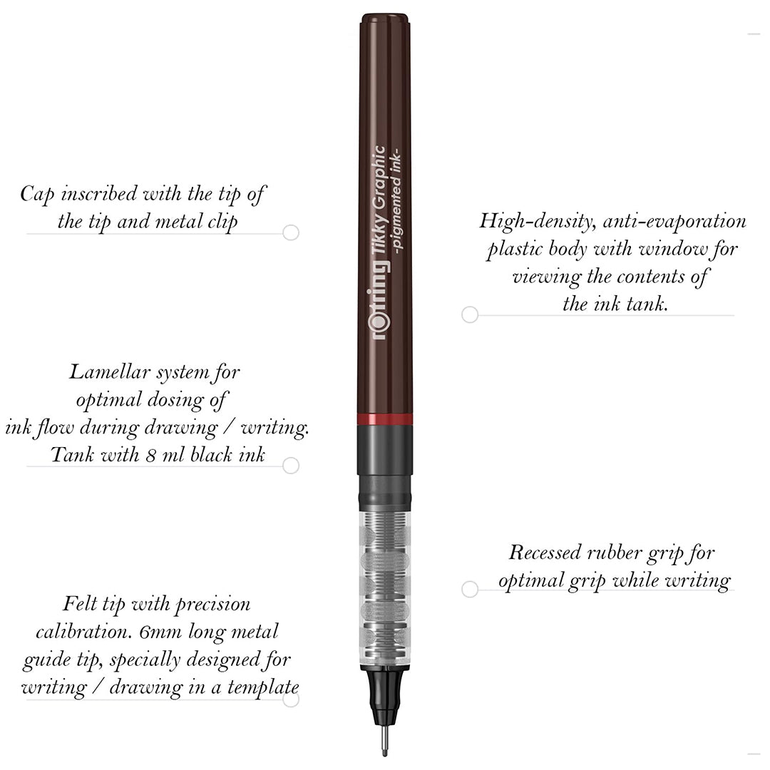 Rotring Tikky Graphic Pigment Liner 0.1mm & 0.5mm Pens - 2 Each With Black Pigmented Ink, Fibre Tip, 4 Pen Set for Art Drawings Mandala Calligraphy Outline Art & Craft