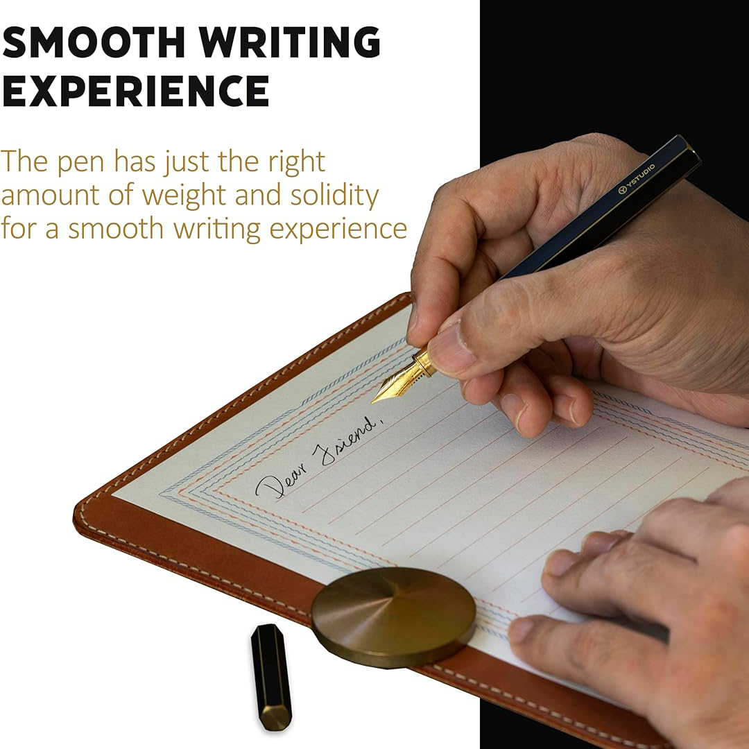 Ystudio Classic Revolve Fountain Pen - Black Hexogon | Medium Nib