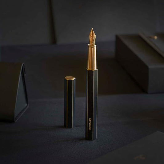 Ystudio Classic Revolve Fountain Pen - Black Hexogon | Medium Nib
