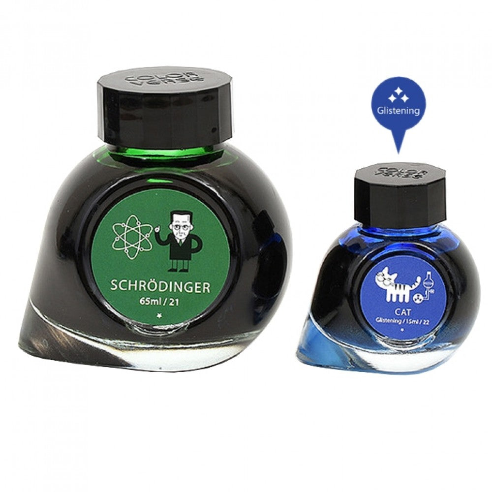Colorverse | Multiverse Series | Season 3 | Fountain Pen Ink | Schrodinger | Green | 65ml and 15ml | 2 Bottle Set - penpencilink