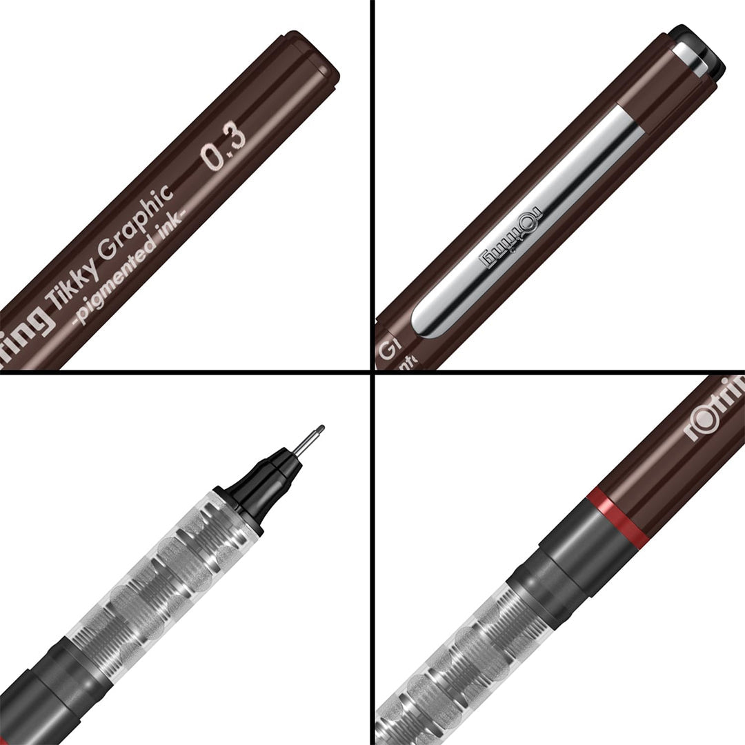 Rotring 0.3mm Line Thickness Tikky Graphic Fineliner with Black Pigmented Lightfast And Water Resistant Ink For Long Life Drawings, Sketching, Non-Refillable, 4 Pen Set