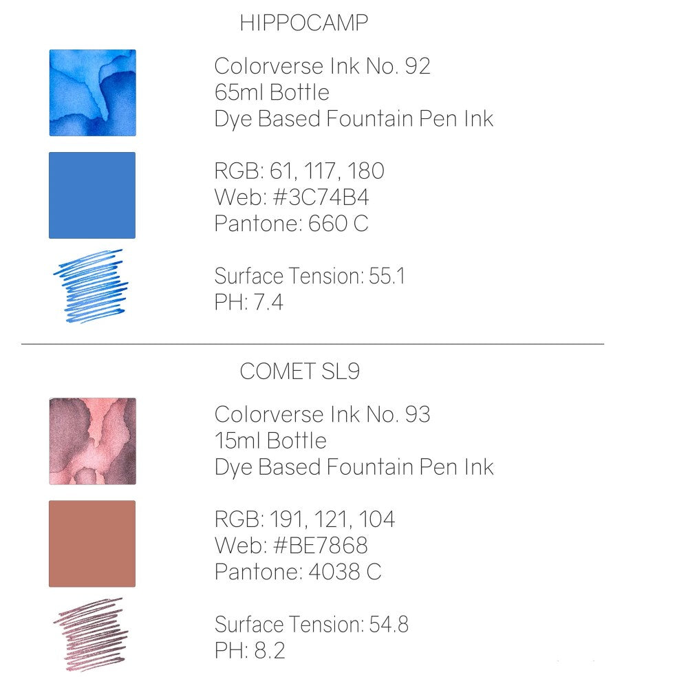 Colorverse Season 7 | Blue | Fountain Pen Ink Bottled | Eye On The Universe | Hippocamp & Comet SL9 Ink Set