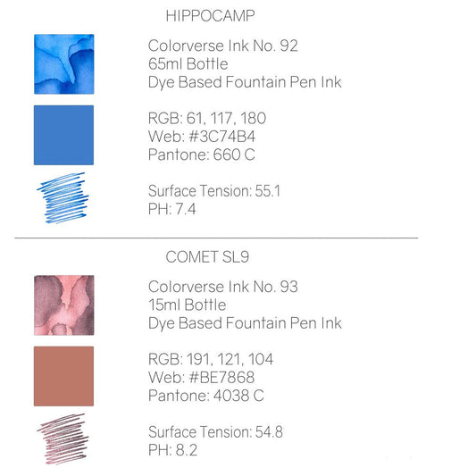 Colorverse Season 7 | Blue | Fountain Pen Ink Bottled | Eye On The Universe | Hippocamp & Comet SL9 Ink Set