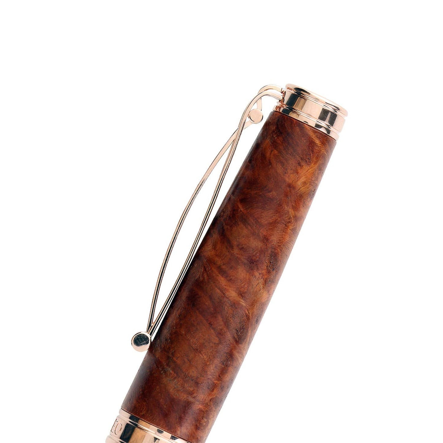 Cleo Skribent | Natura | Fountain Ink Pen with Ink Pot | 18K Gold Bicolour Nib | Amboyna Burl Body of Hardwood | Rose Gold-Plated Trims