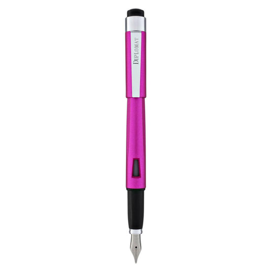 Diplomat Magnum Hot Pink Fountain Pen made in resin with stainless steel nib and a ink window