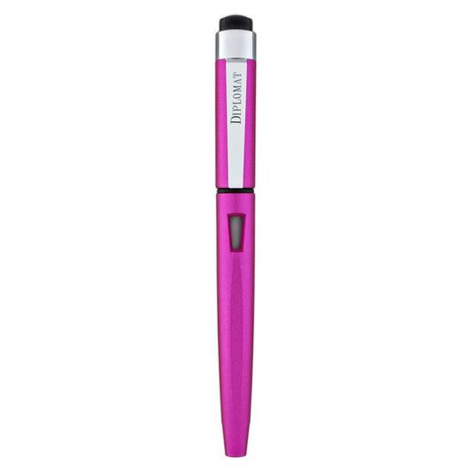 Diplomat Magnum Hot Pink Fountain Pen made in resin with stainless steel nib and a ink window