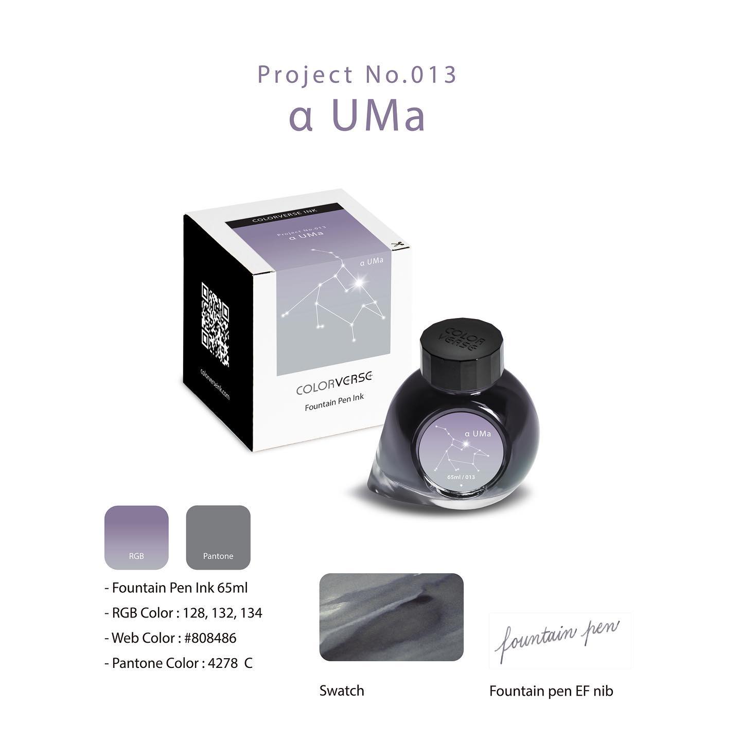 Colorverse  Fountain Pen Ink | Gray | Fountain Pen Bottled Ink | Project Ink | α UMa- 65ml