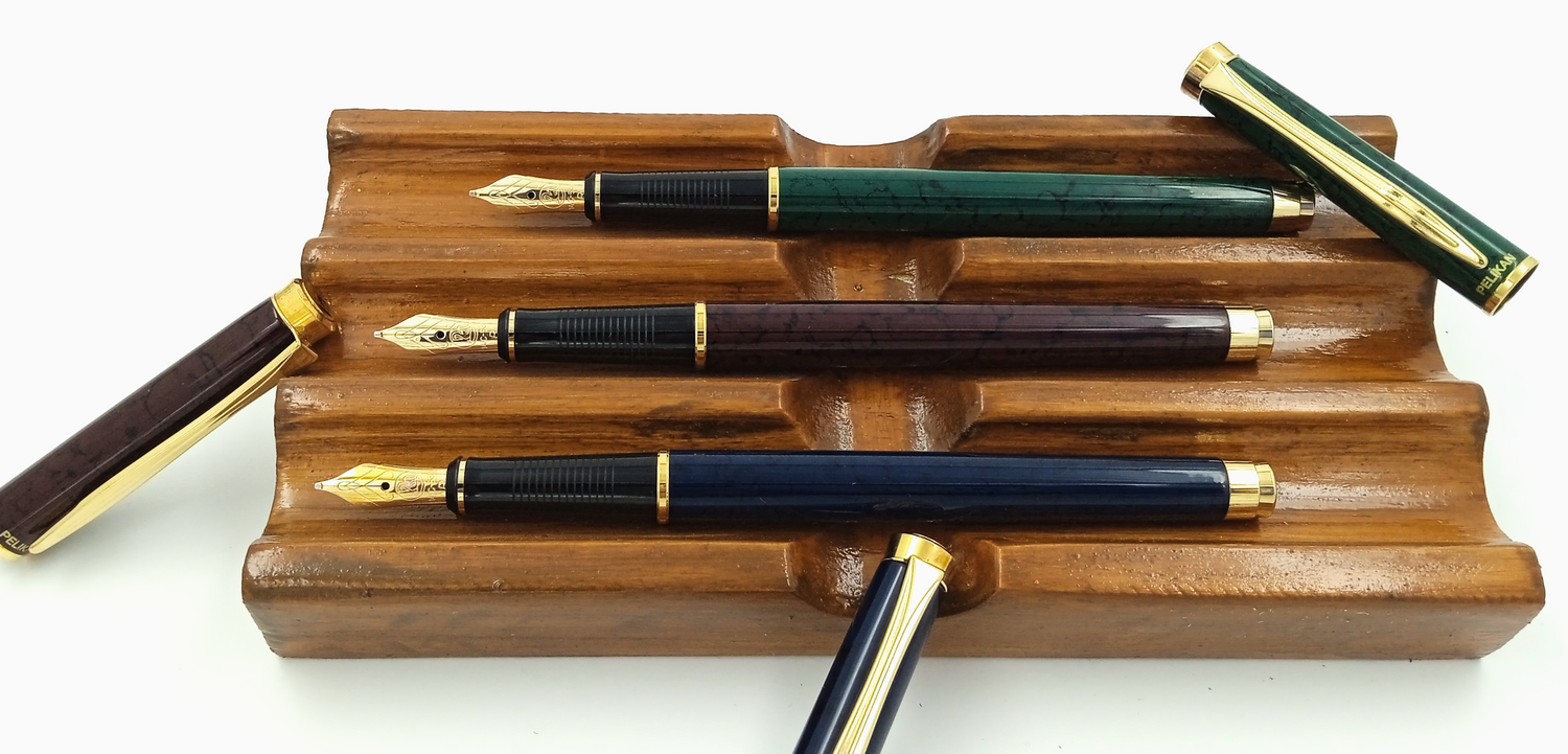 Pelikan Celebry P380 Fountain Pens in Green, Blue and Maroon Marbled Finishes