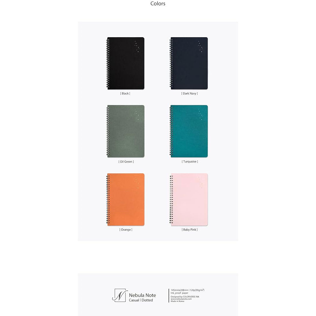 Colorverse | Nebula | Casual Series | Spiral Bound Notebook | Dotted | Dark Navy