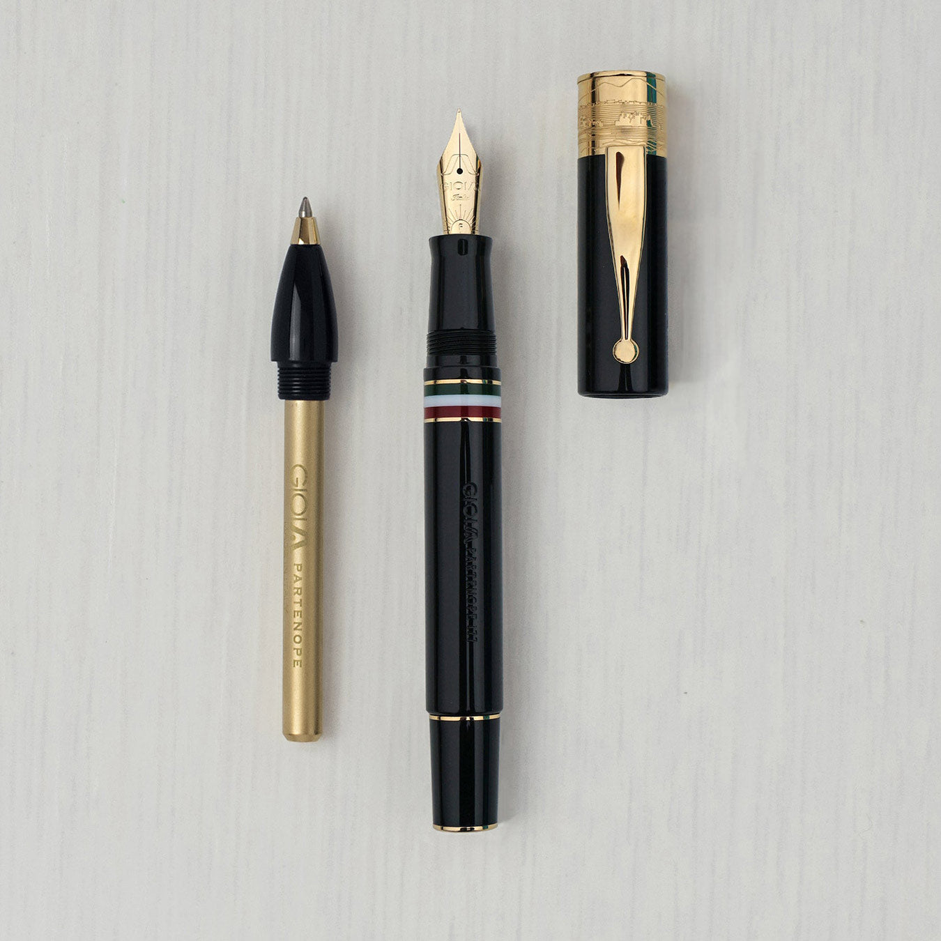 Gioia | Fountain Pen & Rollerball Pen | Partenope | Black | Gold Trims
