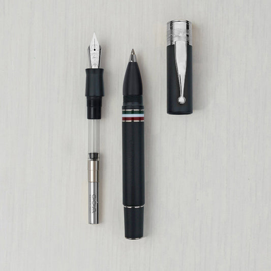 Gioia | Fountain Pen & Rollerball Pen | Partenope | Black Sand | Silver Trims