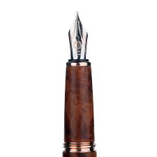 Cleo Skribent | Natura | Fountain Ink Pen with Ink Pot | 18K Gold Bicolour Nib | Amboyna Burl Body of Hardwood | Rose Gold-Plated Trims