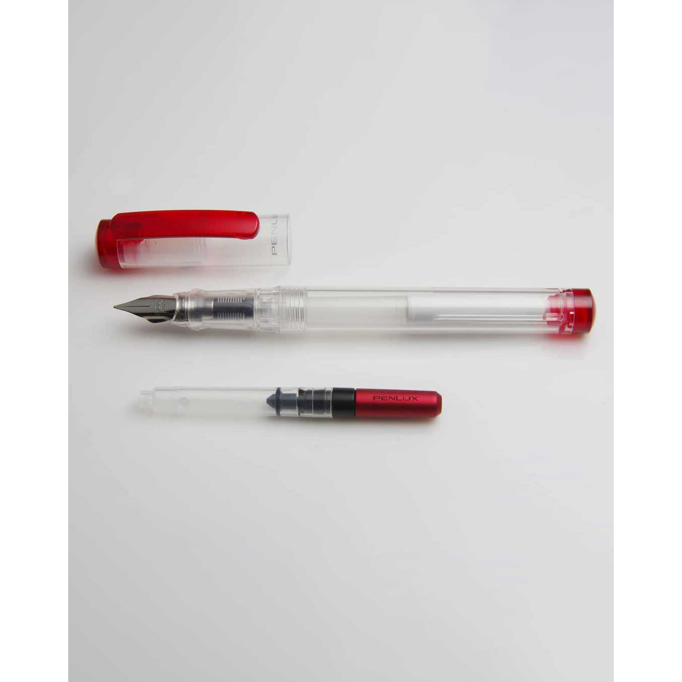 Penlux | Junior | Fountain Pen | Clear Body | Red