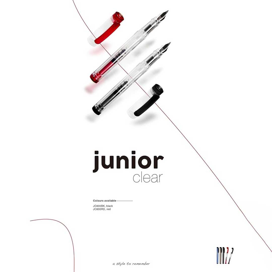 Penlux | Junior | Fountain Pen | Clear Body | Red