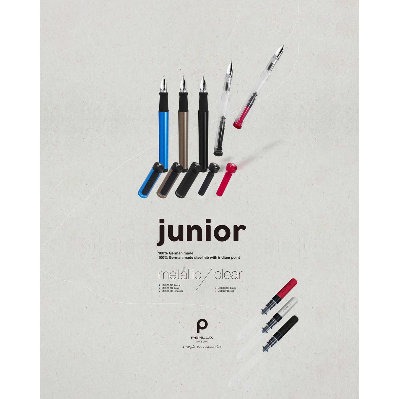 Penlux | Junior | Fountain Pen | Metallic Charcoal Body | Grey