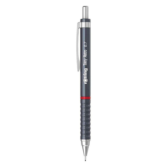 Rotring | 0.7mm  | Metallic Grey Clutch Lead | Mechanical Pencil | Tikky Retro | 2B Lead | Eraser Inbuilt