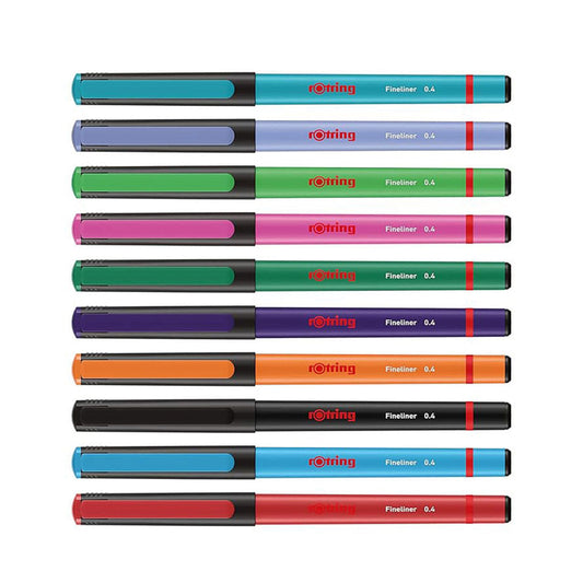Rotring | Liner Fineliner Pens | Assorted Colours | Pack of 10 Pieces | 0.4mm