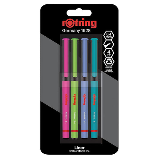 Rotring | Liner Fineliner Pens | Assorted Colours | Pack of 4 Pieces | 0.4mm