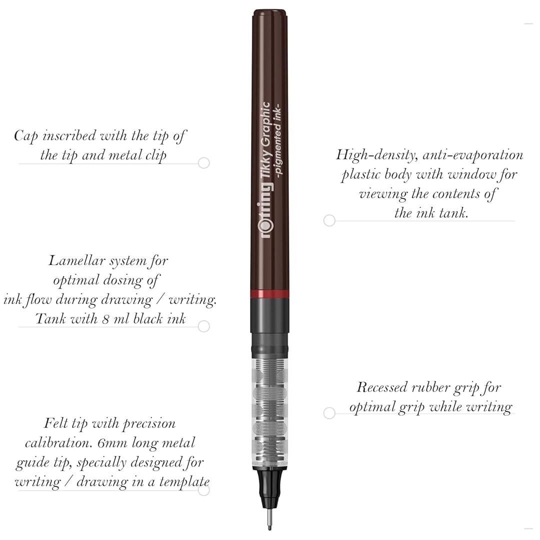 Rotring | Tikky | Graphic Fineliner | 0.5mm | Black Ink | Pack of 12