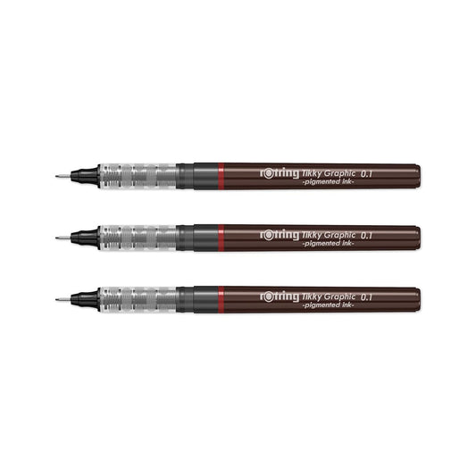 Rotring | Tikky | Graphic Fineliner | Black Pigment Lightfast | 0.1mm | 3 Pen Set