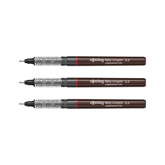 Rotring | Tikky | Graphic Fineliner | Black Pigment Lightfast | 0.3mm | 3 Pen Set