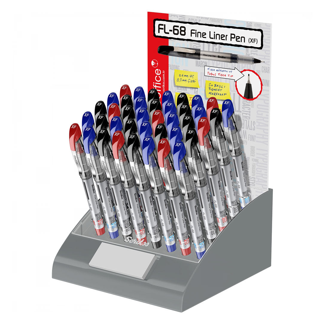 Scrikss FL-68 0.6mm Black Fineliner – Box of 12