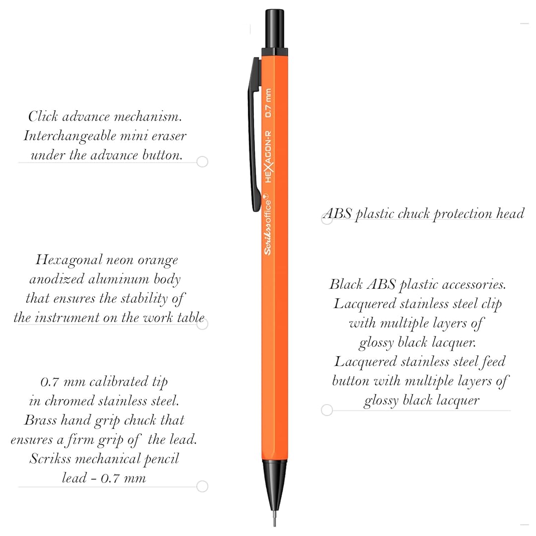 Scrikss | Hexagon-R | Mechanical Pencil | 0.7mm | Orange