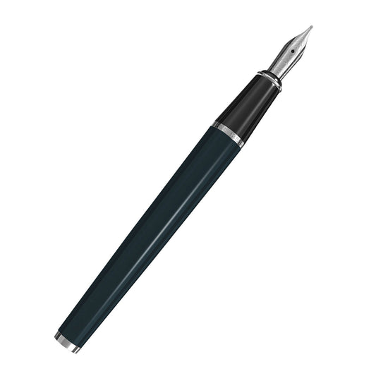 Scrikss Metropolis 78 Black Fountain Ink Pen With Medium Size Nib,Stainless Steel Cap, Chrome Trims, Mounted Converter