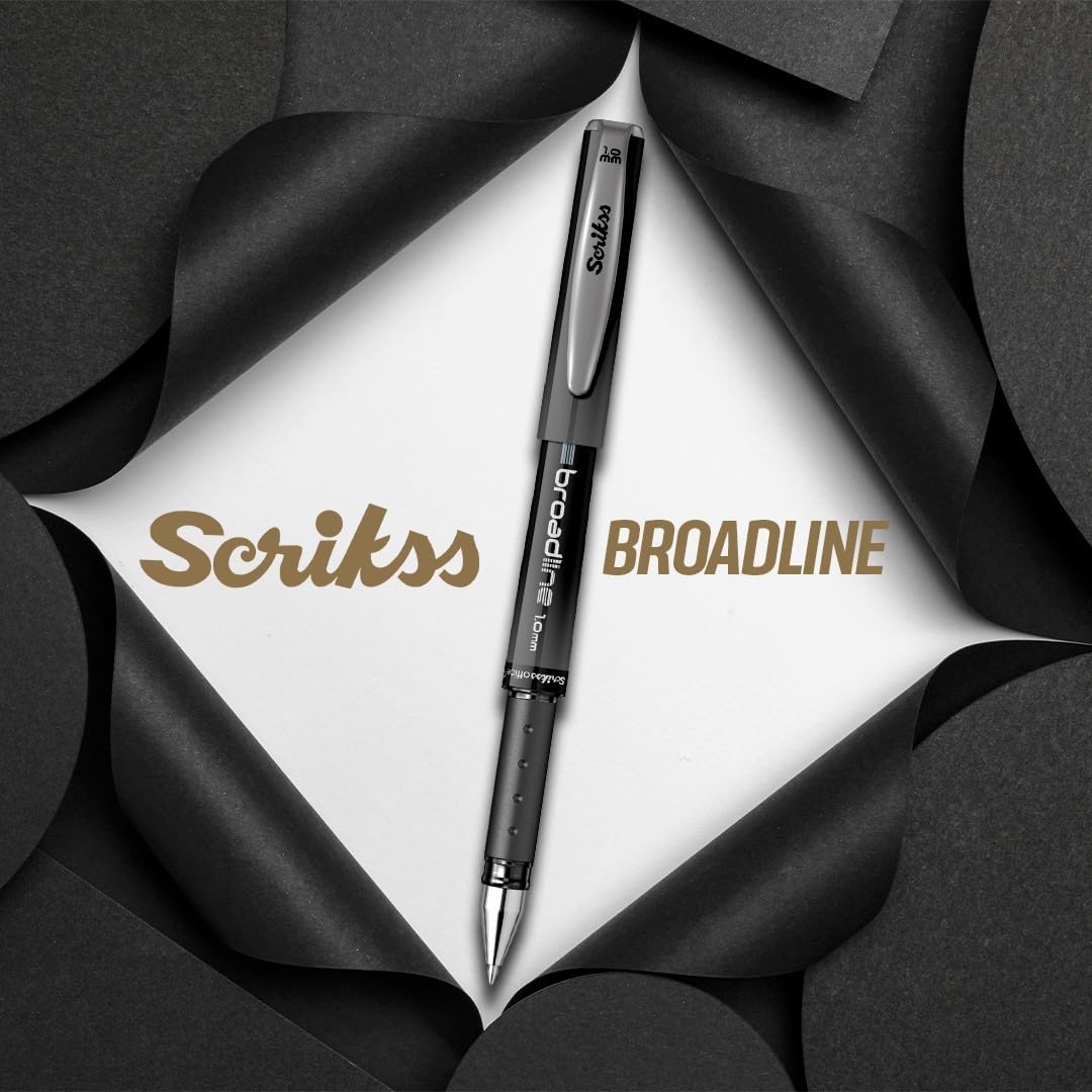 Scrikss Broadline Gel Pen 1mm (Pack Of 12) - Black