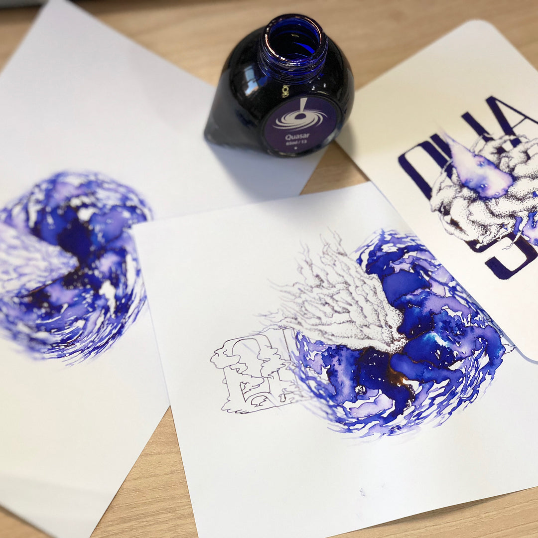 Colorverse | Astrophysics Series | Season 2 | Fountain Pen Ink | Quasar | Dark Blue | 65ml and 15ml | 2 Bottle Set