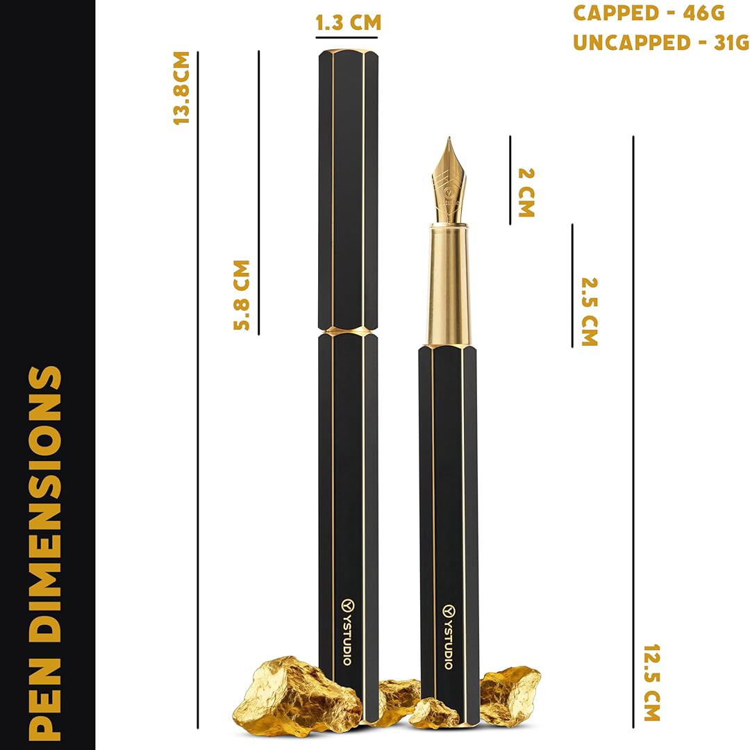 Ystudio Classic Revolve Fountain Pen - Black Hexogon | Medium Nib